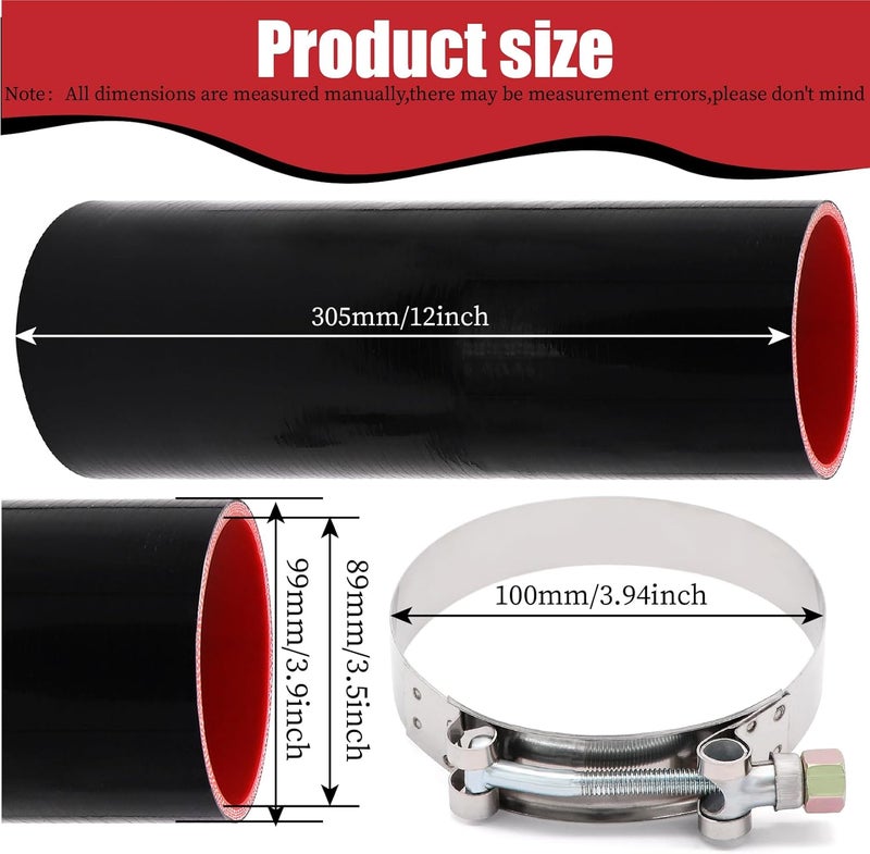 Fuzbaxy 3.5" ID Straight Silicone Hose Coupler, High Temp 4-Ply Reinforced with Stainless Steel T-Clamps - Image 3